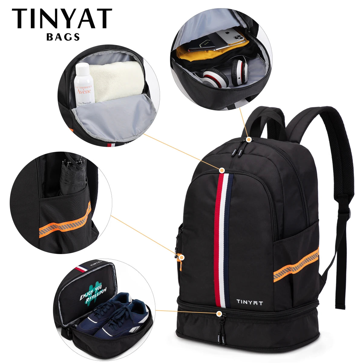 TINYAT School Backpack Men's Women's Waterproof Back to School Travel Bag with Shoe Storage Foldable Stain-resistant for Student