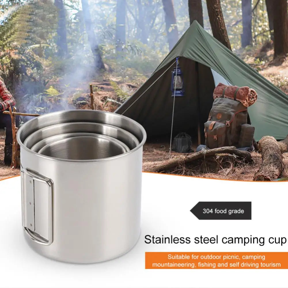 Stailess Steel Camping Mug Titanium Cup Tourist Tableware Picnic Utensils Outdoor Travel Cooking Set Cookware Hiking Portable