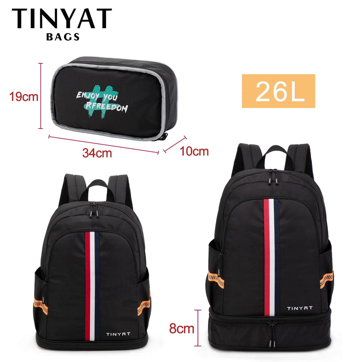 TINYAT School Backpack Men's Women's Waterproof Back to School Travel Bag with Shoe Storage Foldable Stain-resistant for Student