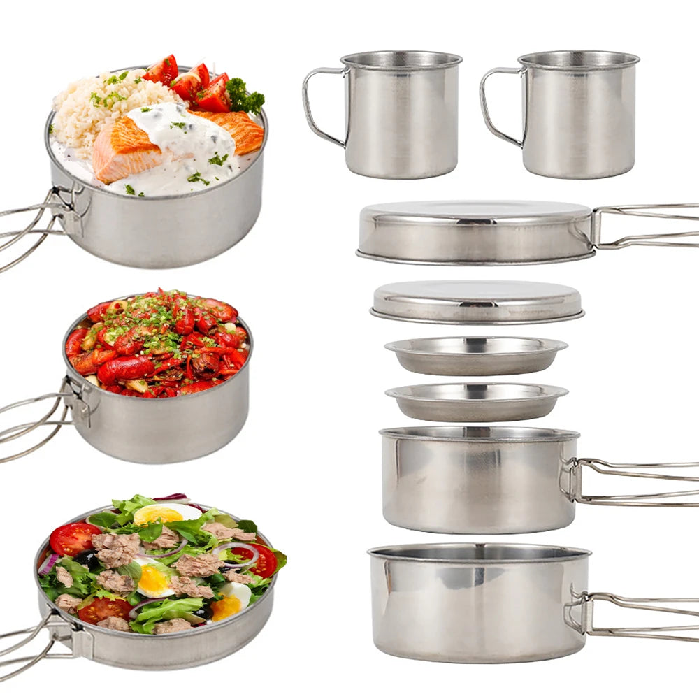 Camping Cookware Mess Kit Stainless Steel Pan Set