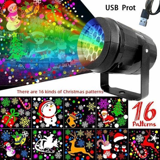 2024 Christmas Window Projector LED Snowflake Snow Elk Laser Projector 16 Patterns Projection Lamp Xmas Party Home Door Decor