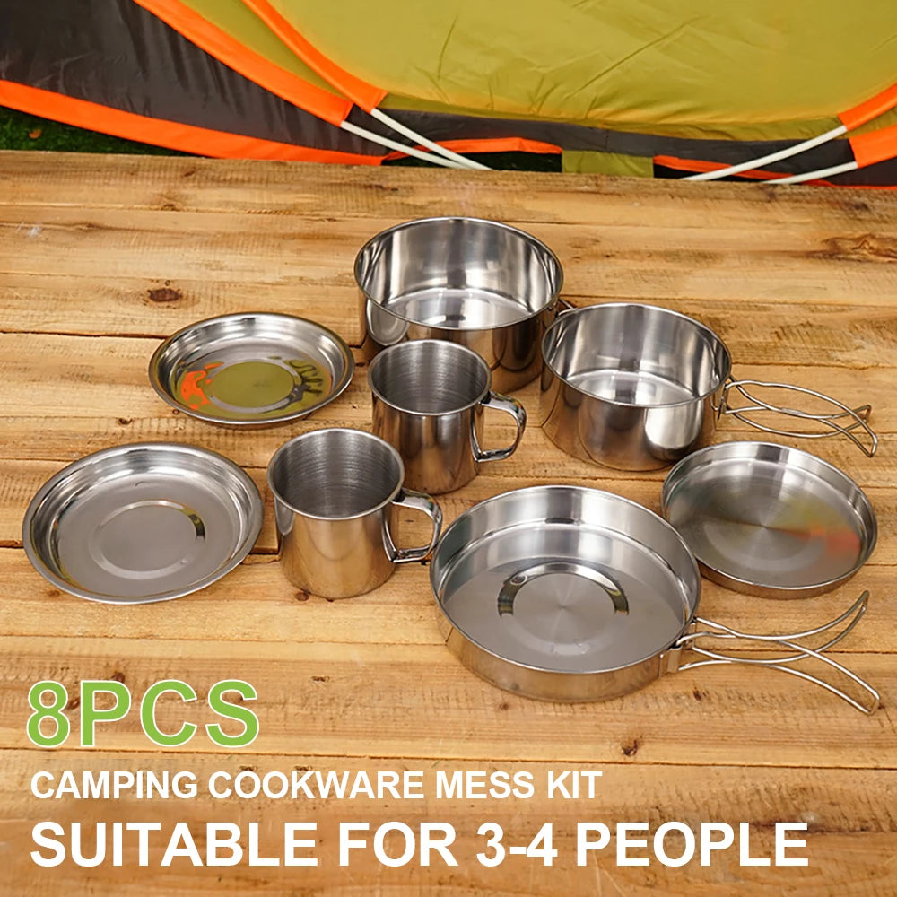 Camping Cookware Mess Kit Stainless Steel Pan Set