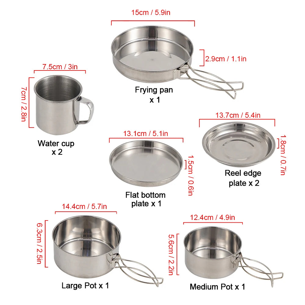 Camping Cookware Mess Kit Stainless Steel Pan Set