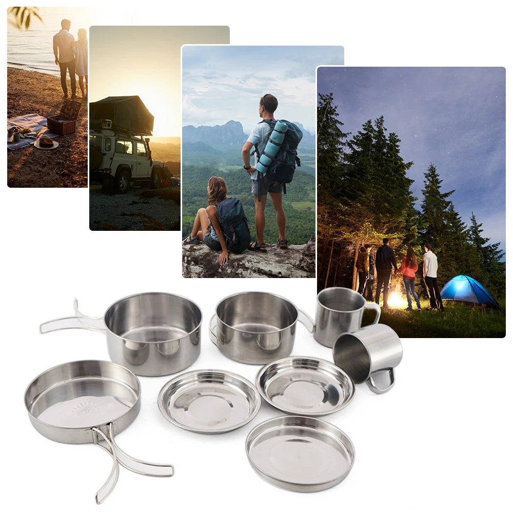 Camping Cookware Mess Kit Stainless Steel Pan Set