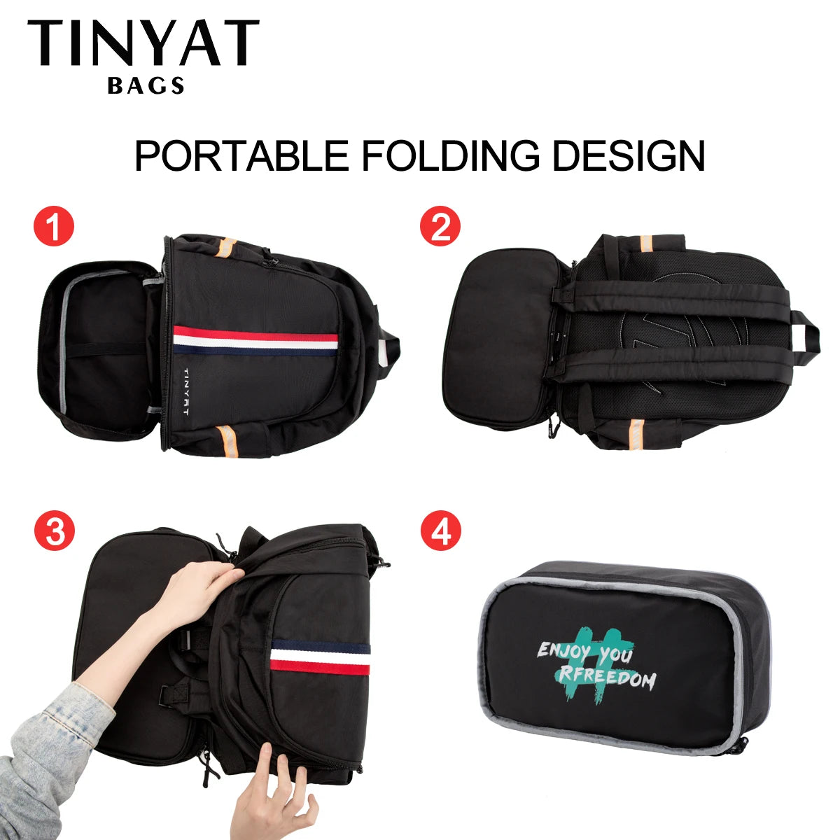 TINYAT School Backpack Men's Women's Waterproof Back to School Travel Bag with Shoe Storage Foldable Stain-resistant for Student